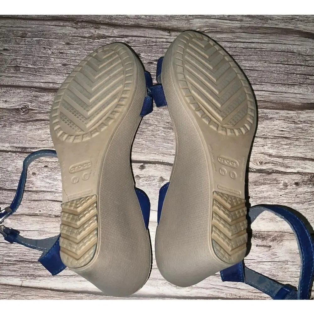 Crocs Monterey Navy Blue Strappy Wedge Sandals Women's Size 8 Comfort - Picture 3 of 4